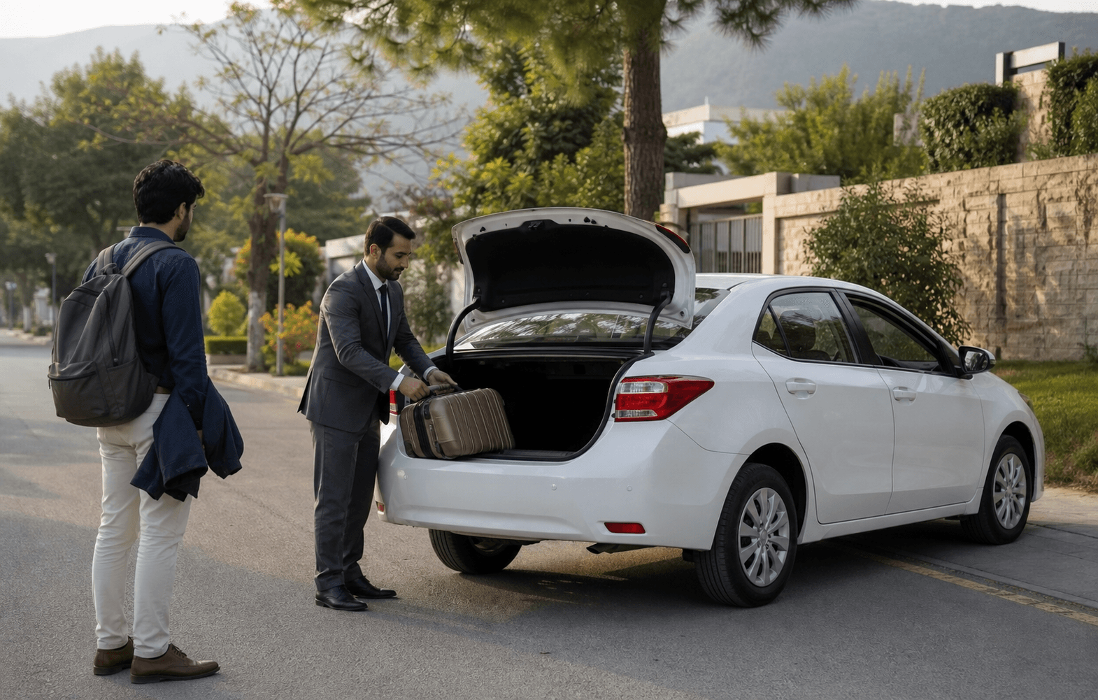 Professional driver assisting with an airport pickup in F-6, Islamabad