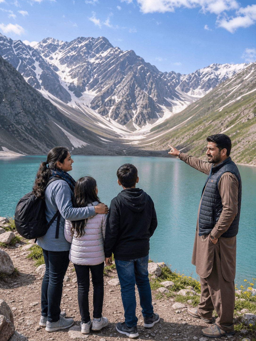 Family enjoying Lake Saif-ul-Malook with their private tour driver