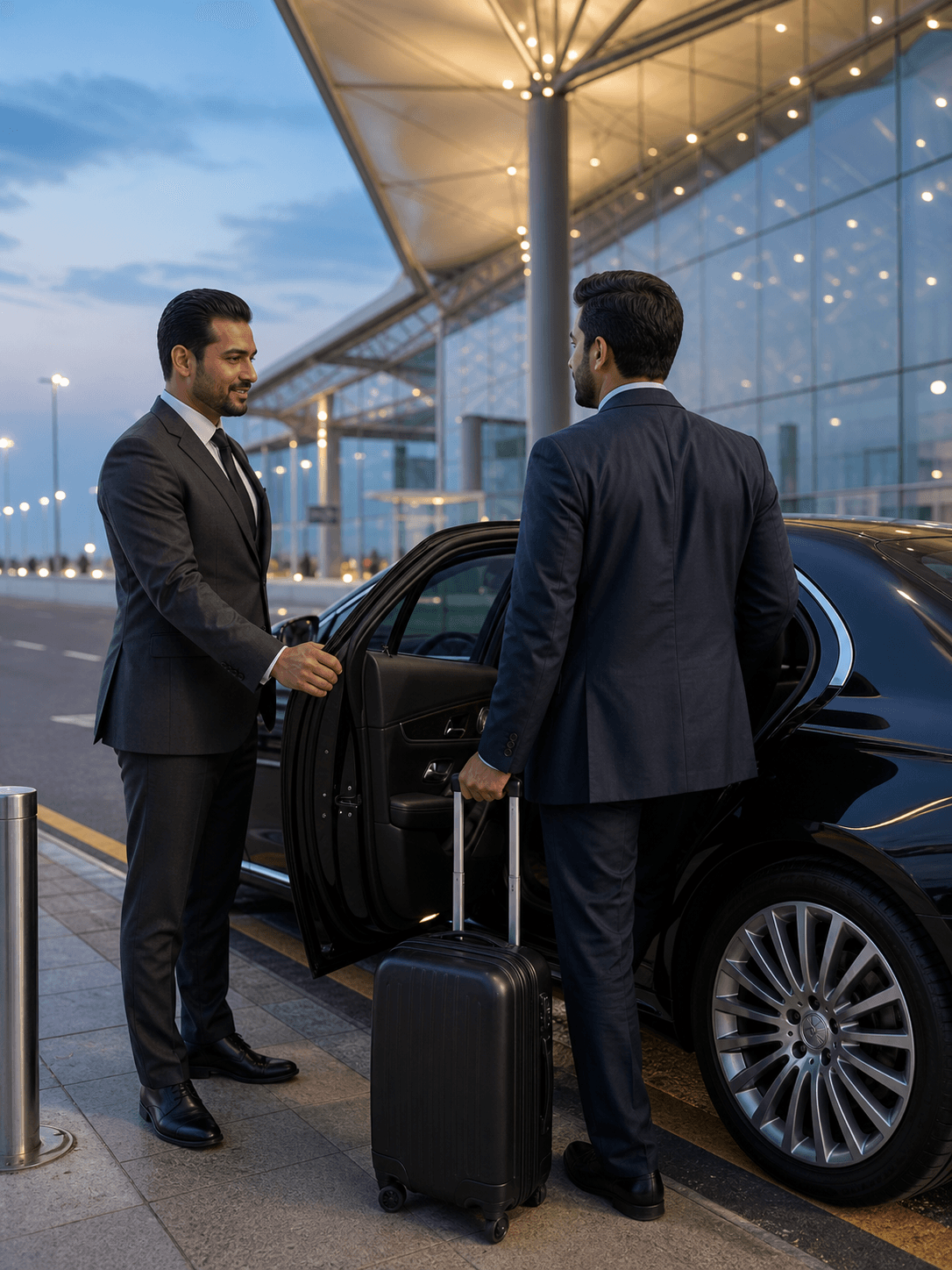 Executive traveller welcomed into a private sedan at Islamabad International Airport