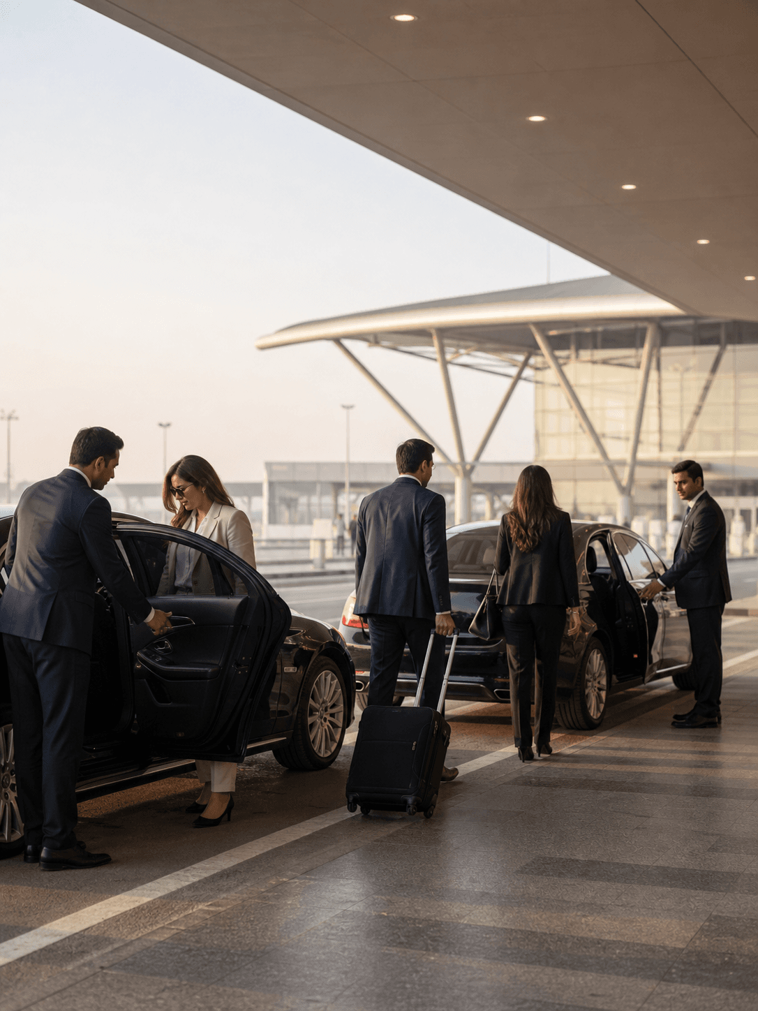 Corporate delegation boarding coordinated account vehicles at Islamabad airport