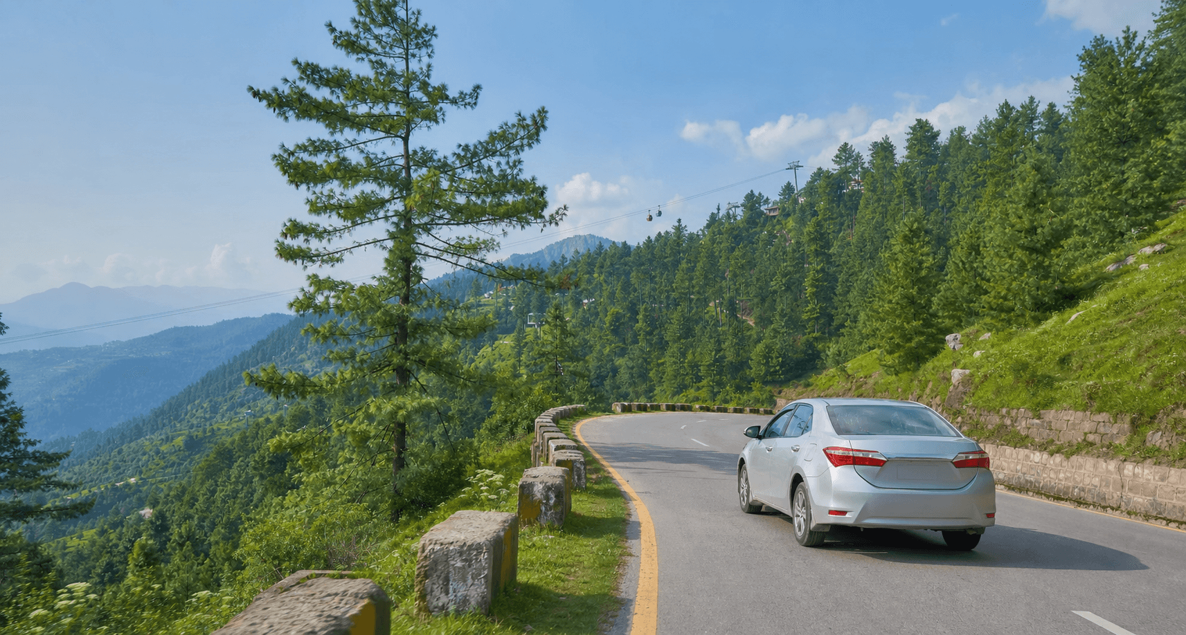 Islamabad to Patriata Taxi Fare: New Murree Travel Guide illustrated with a private transport and travel scene in Pakistan