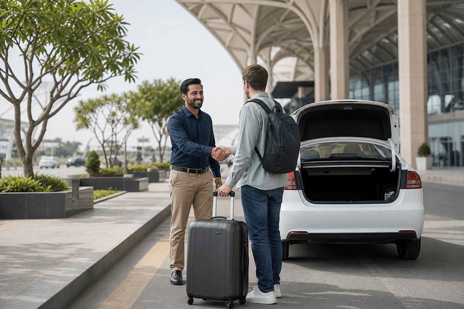 Islamabad Airport Pickup Guide for Foreign Visitors illustrated with a private transport and travel scene in Pakistan