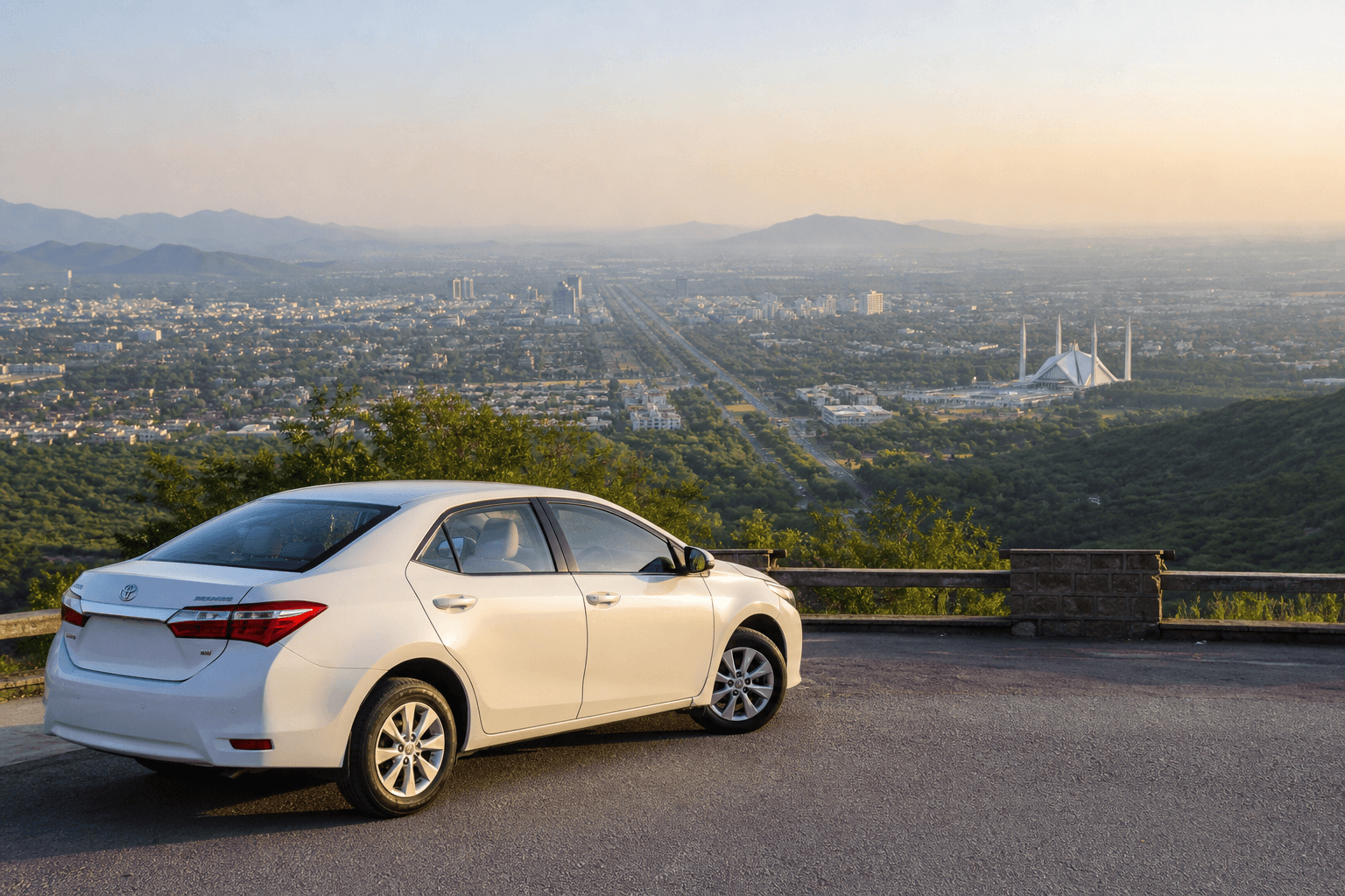 One Day in Islamabad: Private-Car Sightseeing Itinerary illustrated with a private transport and travel scene in Pakistan