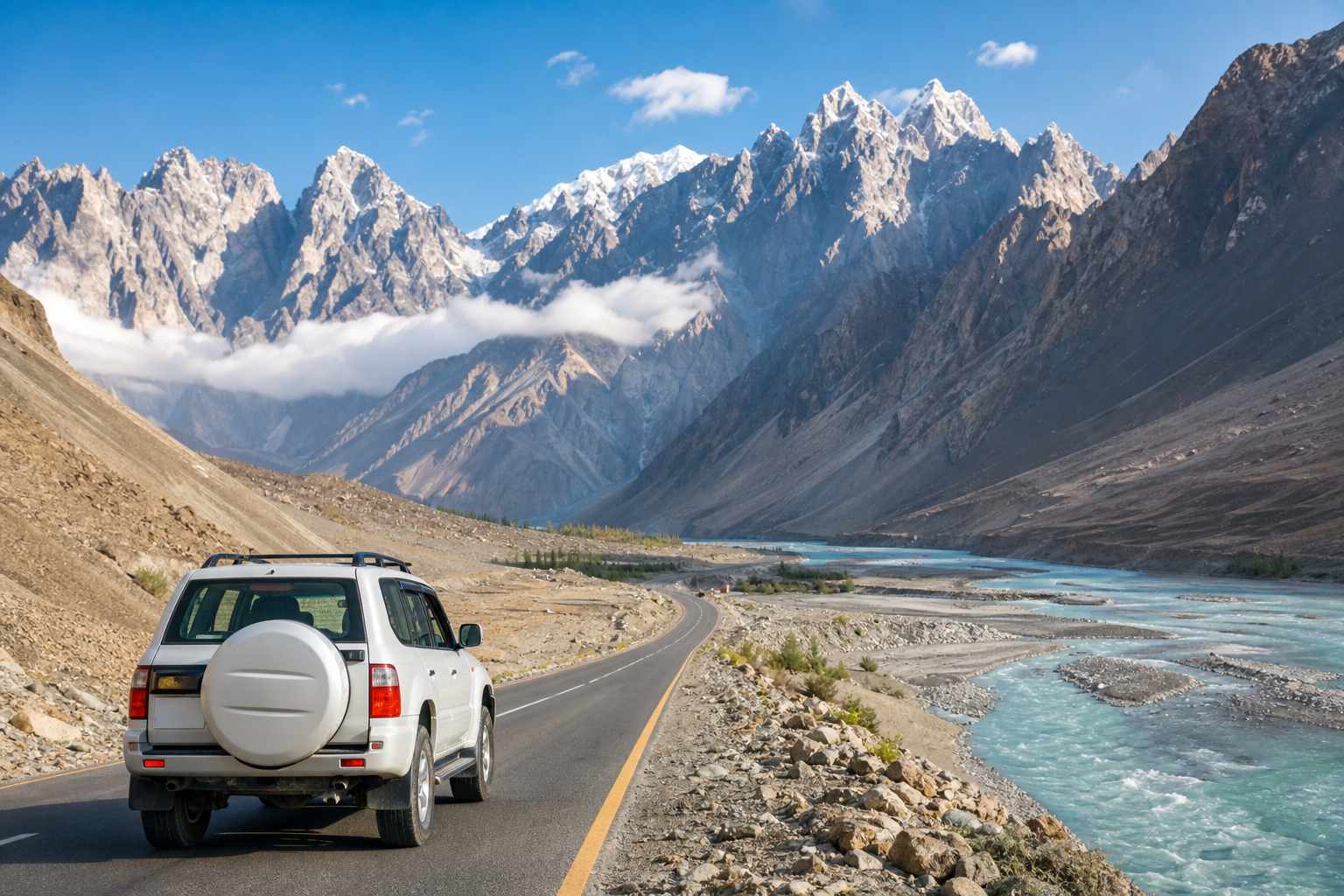 Islamabad to Skardu Taxi Fare: Private Road Guide illustrated with a private transport and travel scene in Pakistan