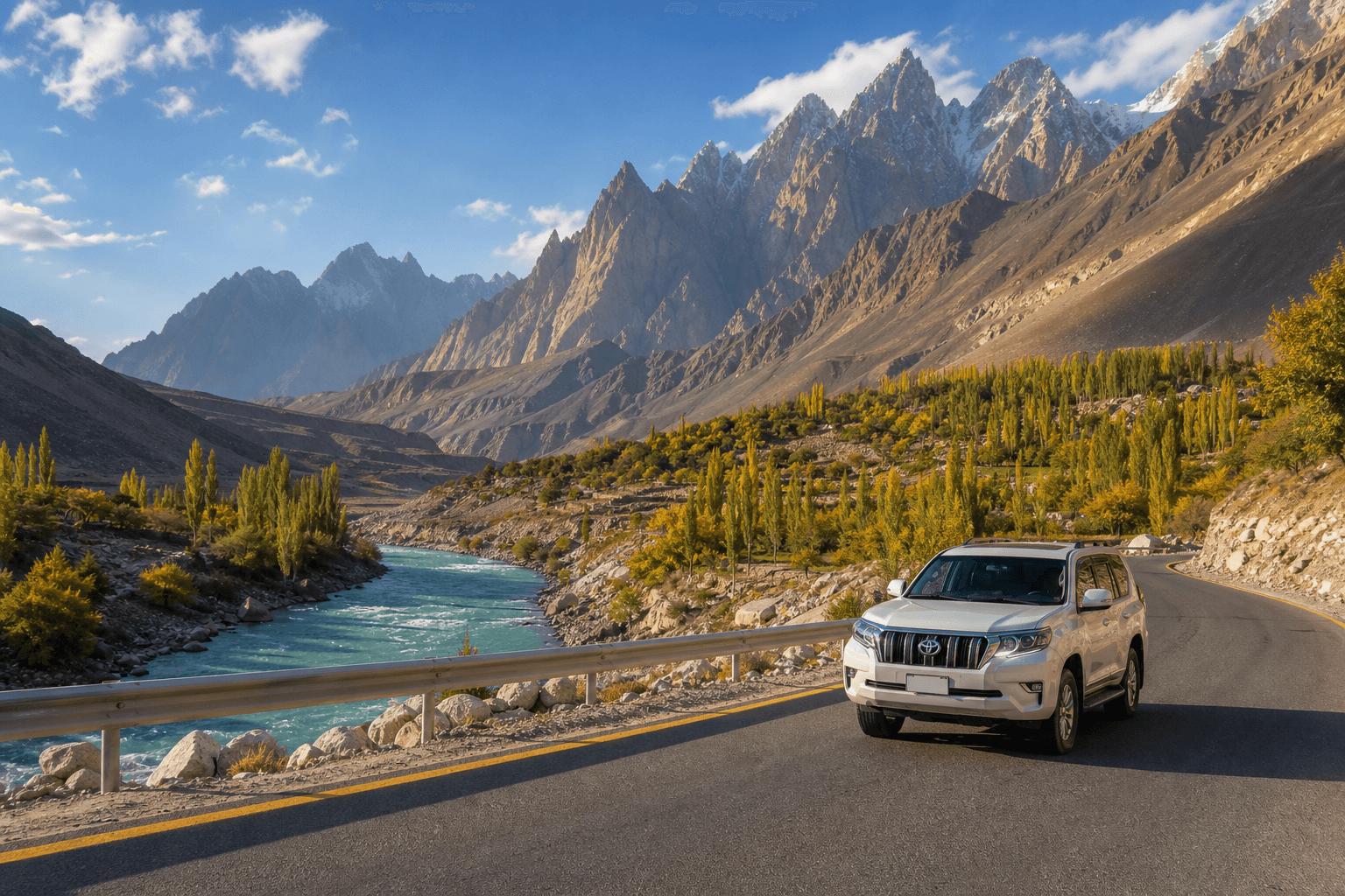 Islamabad to Hunza Taxi Fare: Private Road-Trip Guide illustrated with a private transport and travel scene in Pakistan