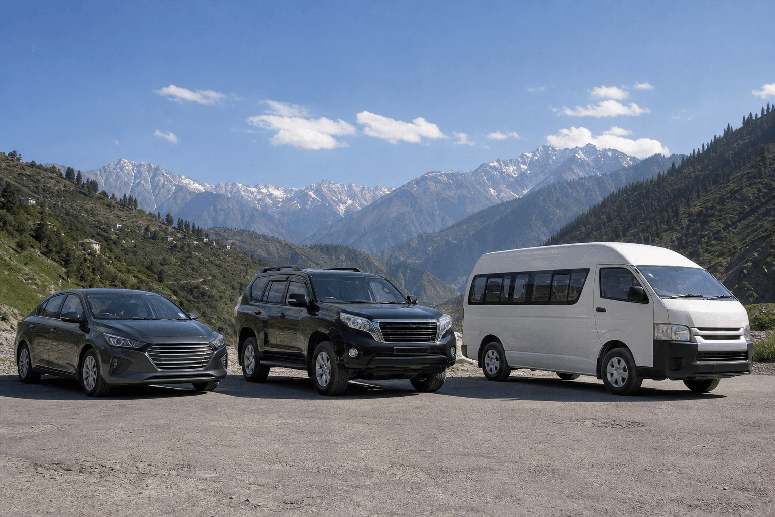 Best Vehicle for a Northern Pakistan Road Trip illustrated with a private transport and travel scene in Pakistan